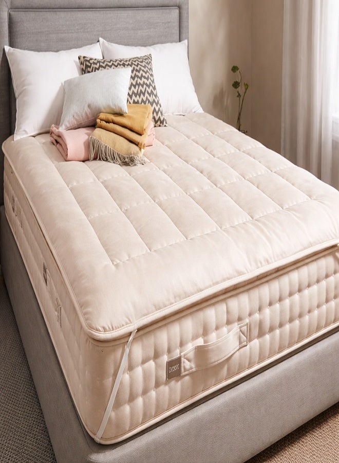 DORMICO Microfiber Mattress Topper 5cm Thick 160x200 cm King Size Quilted Bed Topper with Elastic Straps Beige - Image 1